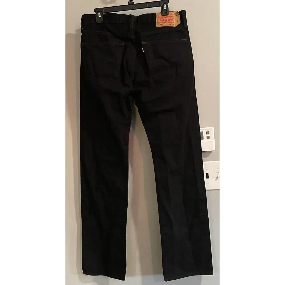 Levis 501 Jeans Original Fit Button Fly Straight‎ Leg Black Denim Mens 34x33